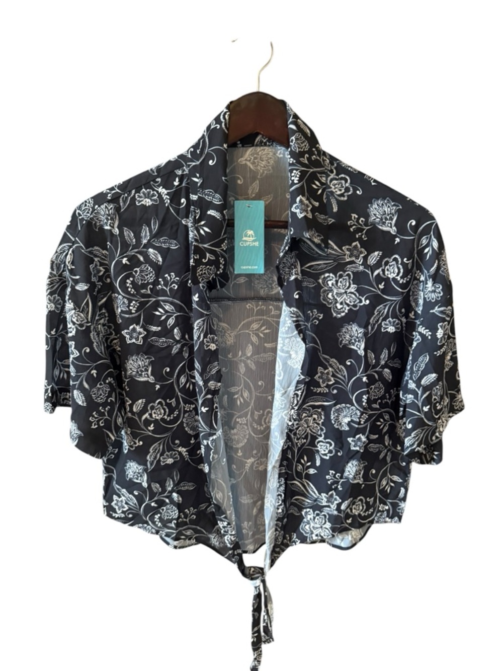 Cupshe Black & White Floral Tie-Front Swim Coverup